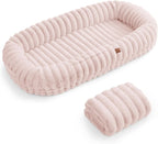Indulge in Comfort: Luxury Striped Faux Fur Human Dog Bed with Orthopedic Foam and Cozy Blanket - Perfect for You and Your Pet!