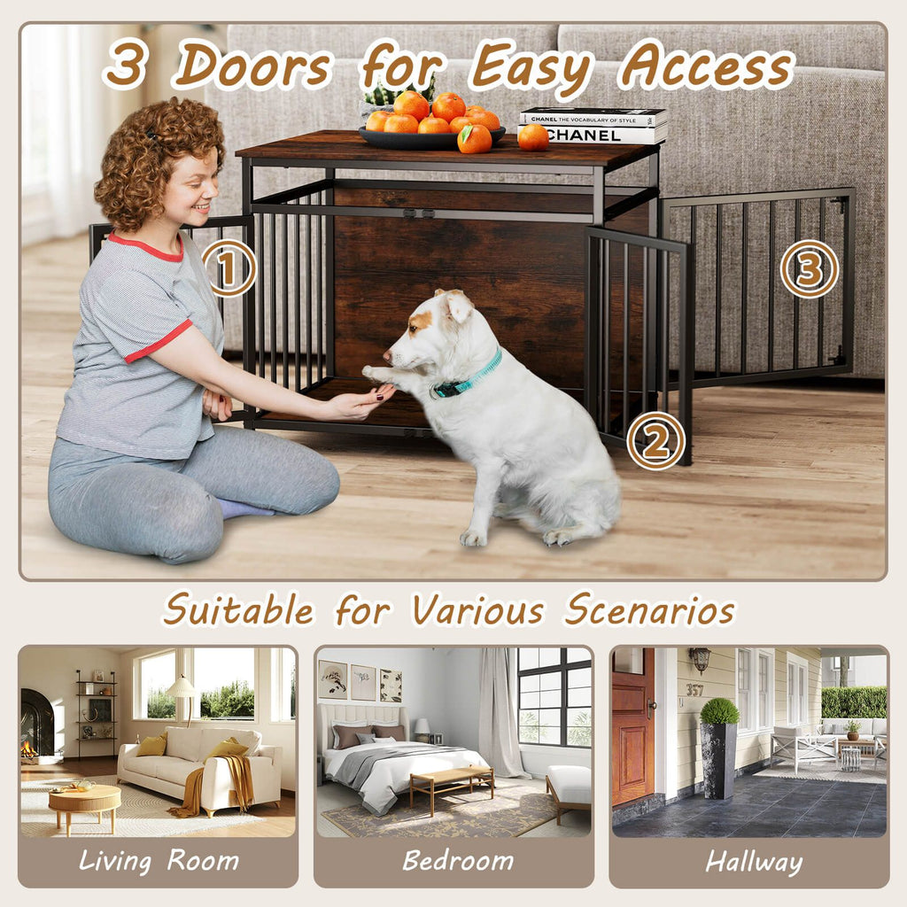 Stylish and Durable 3-Door Dog Crate with Hollow Top – The Perfect Home for Your Small to Medium Dogs!