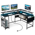 Elevate Your Gaming Experience with Our L-Shaped Gaming Desk Featuring LED Lights and Power Outlets