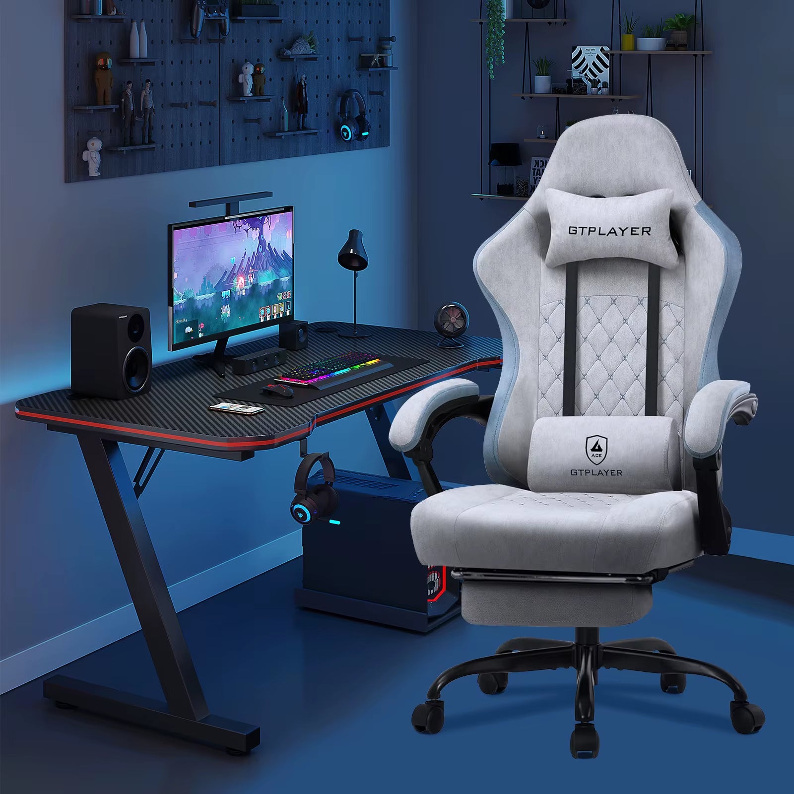 Revolutionary Ergonomic Gaming Chair with Footrest and Pocket Spring Cushion - Ultimate Comfort for Home Office and Gaming Enthusiasts