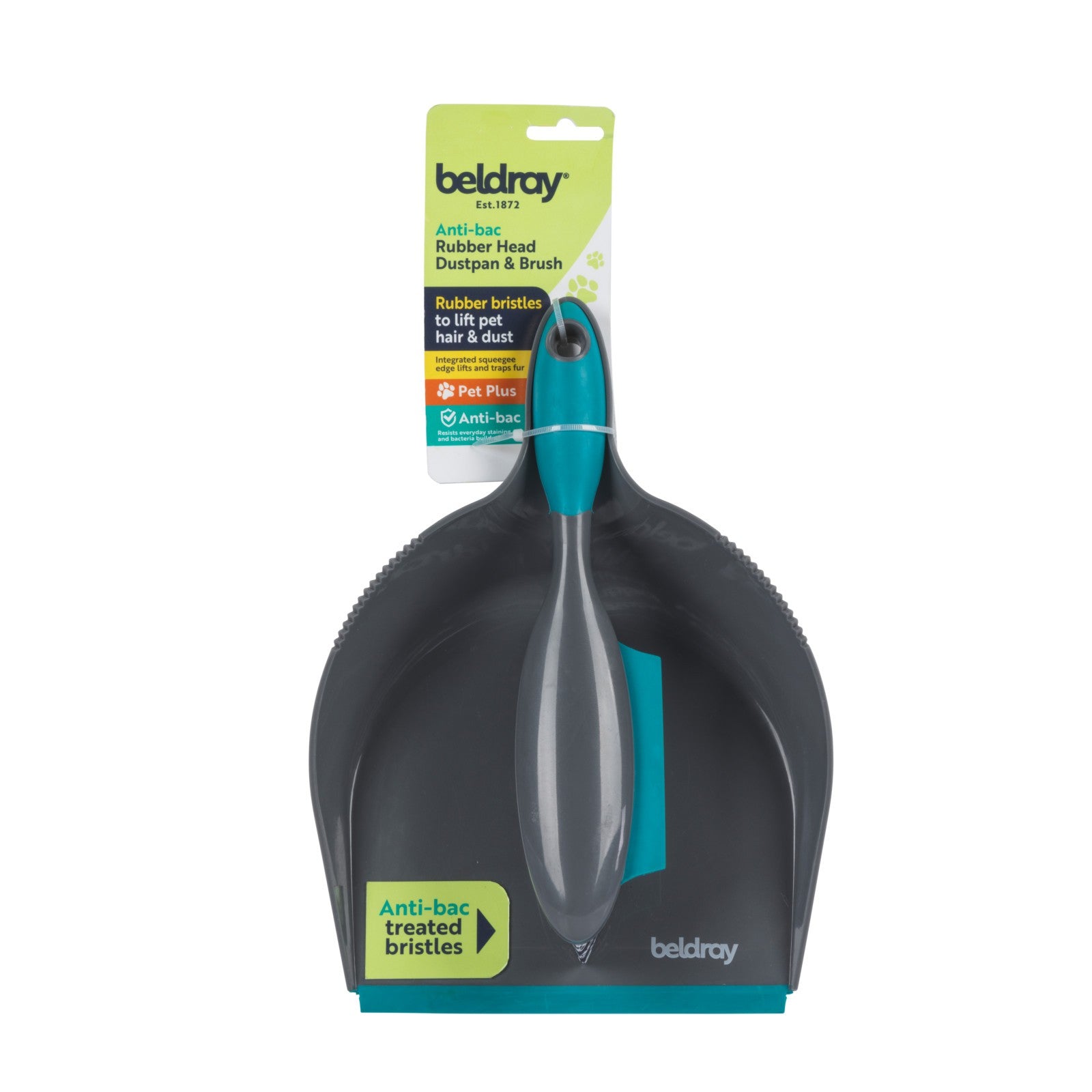 Beldray Antibac Pet Dustpan & Brush Set - Effortless Cleaning for Pet Owners with Rubber Bristles and Squeegee