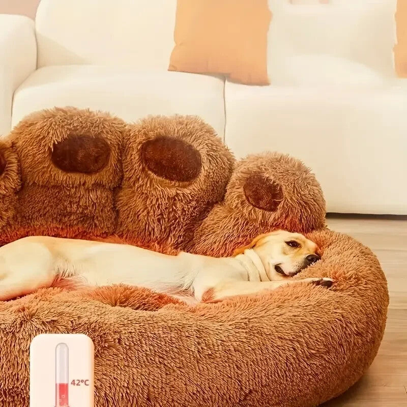 Indulge Your Dog with the Cozy Bear Paw Plush Bed - A Calming Non-Slip Cushion for Large Dogs