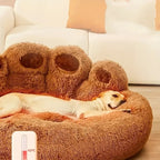 Indulge Your Dog with the Cozy Bear Paw Plush Bed - A Calming Non-Slip Cushion for Large Dogs
