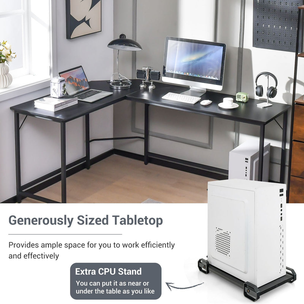 Versatile L-Shaped Desk with Integrated Power Outlet and Sturdy Metal Frame for Ultimate Workspace Efficiency
