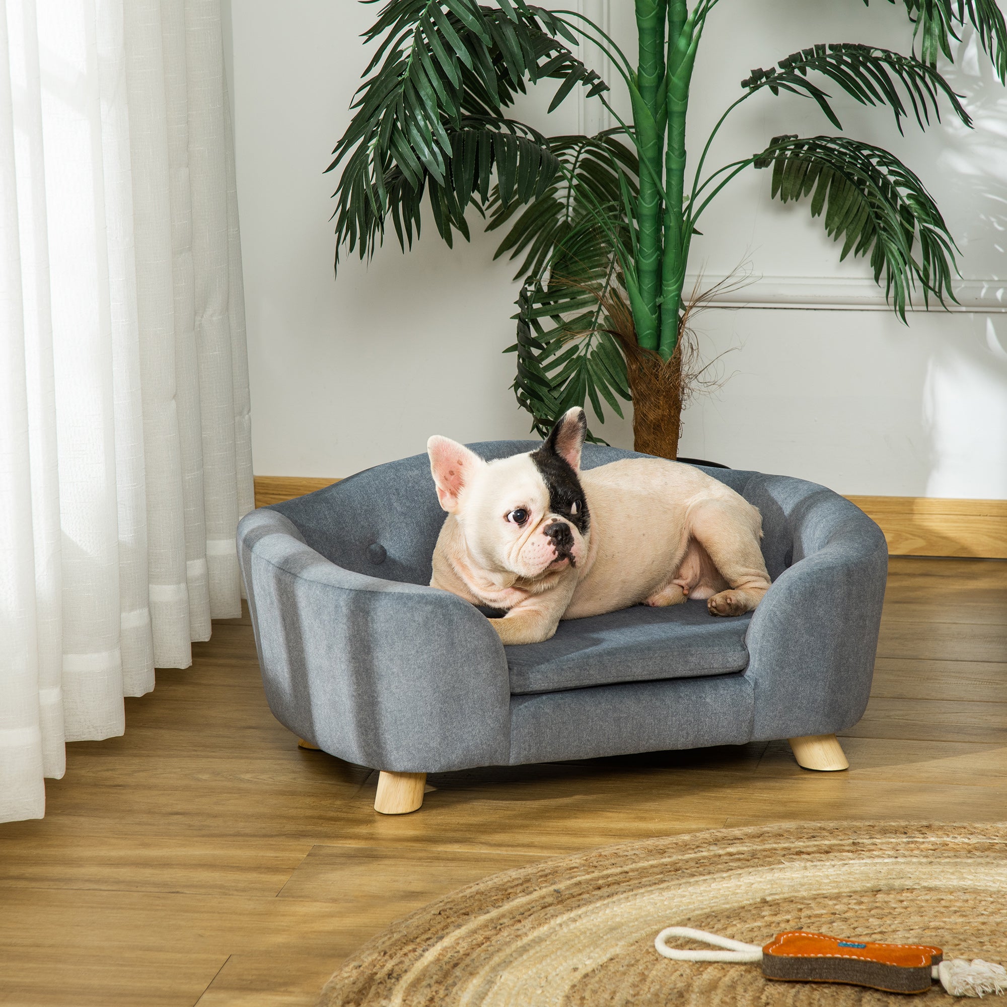 Luxurious Cozy Pet Sofa for Small Dogs & Cats - Elegant Wooden Frame with Removable Washable Cushion