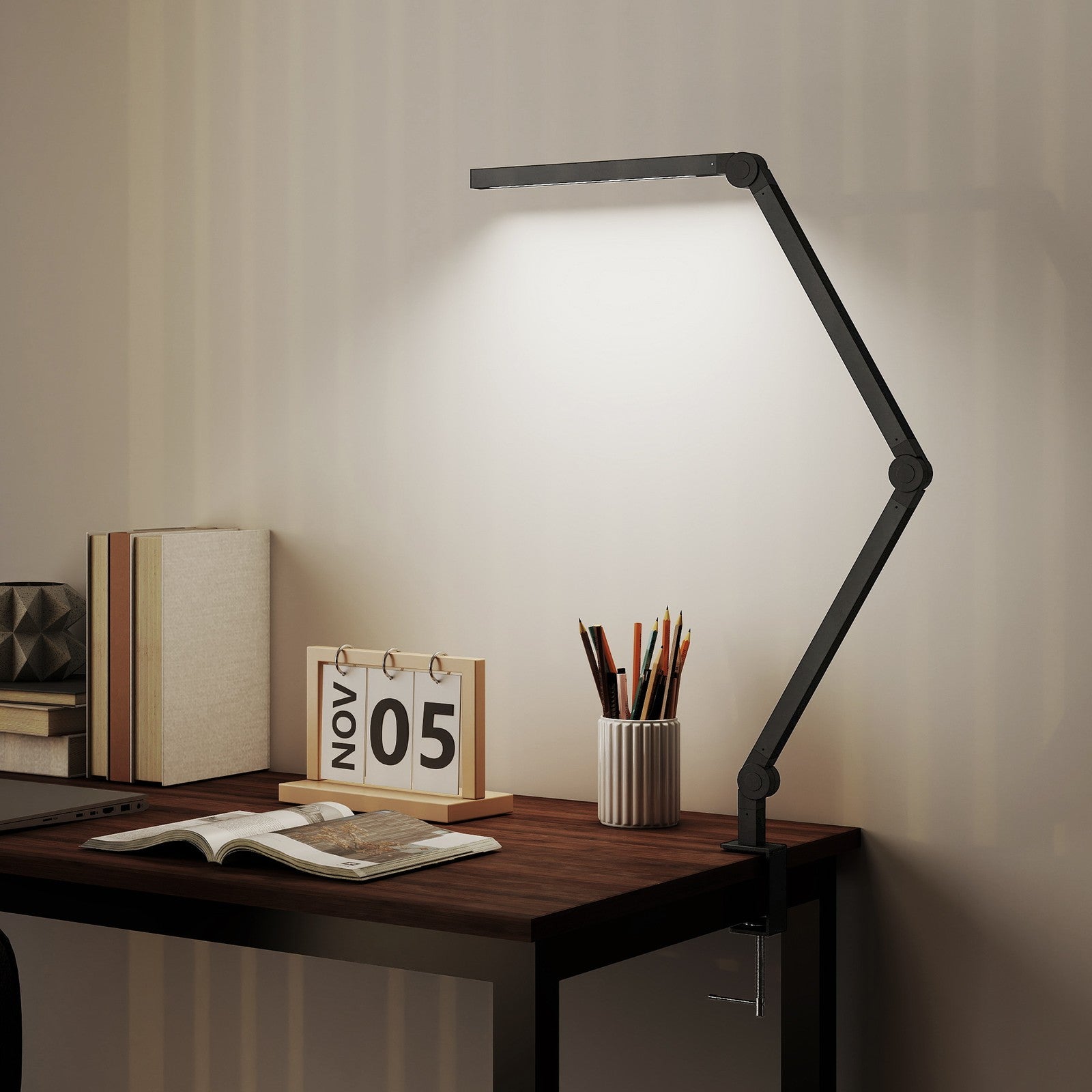Versatile LED Desk Lamp with Dual Colour Modes - Dimmable Clamp Table Lamp for Study & Work - Sleek Black Design