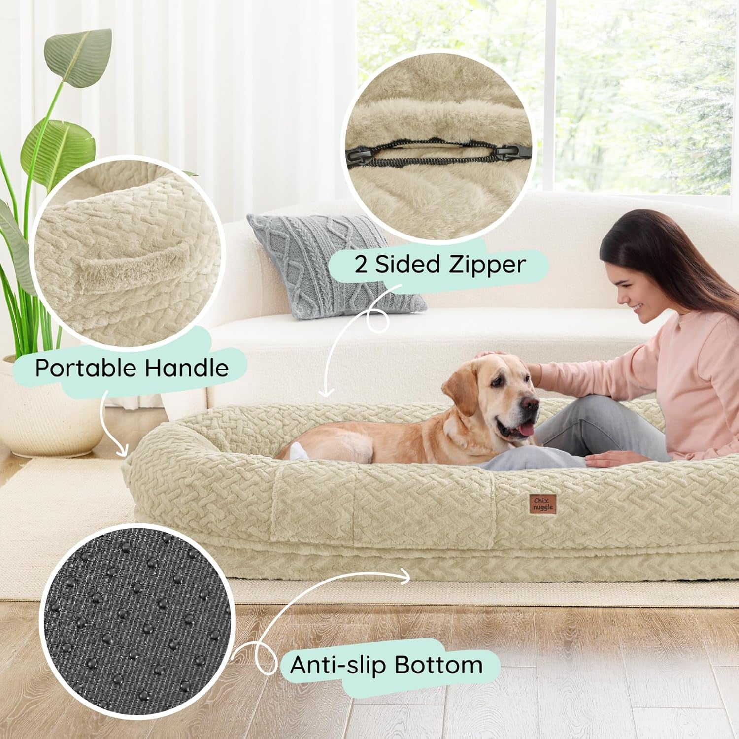 Ultimate Luxury Human Dog Bed - Extra Large Faux Fur Comfort with Ergonomic Support and Cozy Blanket
