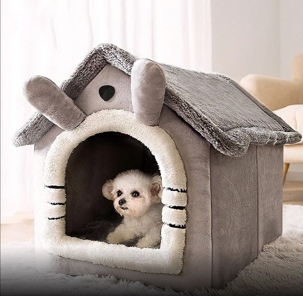 Cozy and Stylish Large Grey Pet Cat Bed - Perfect Warm House for Cats and Dogs!