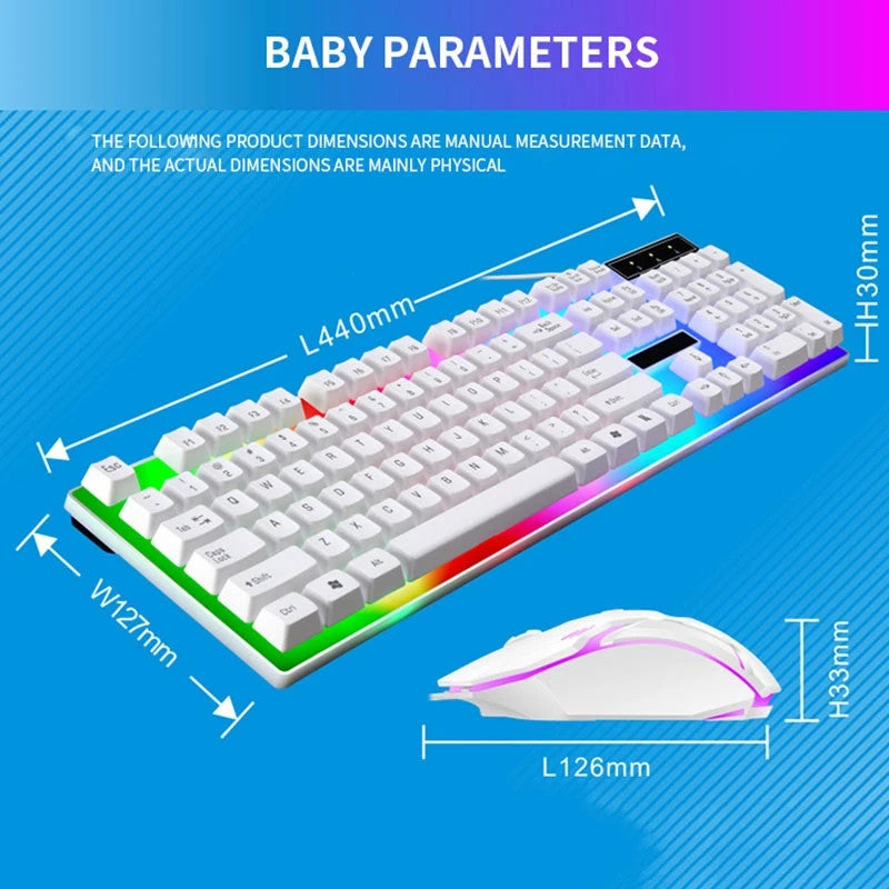 Mechanical Gaming Keyboard Mouse Combo Set LED Light Backlit Computer Desktop PC