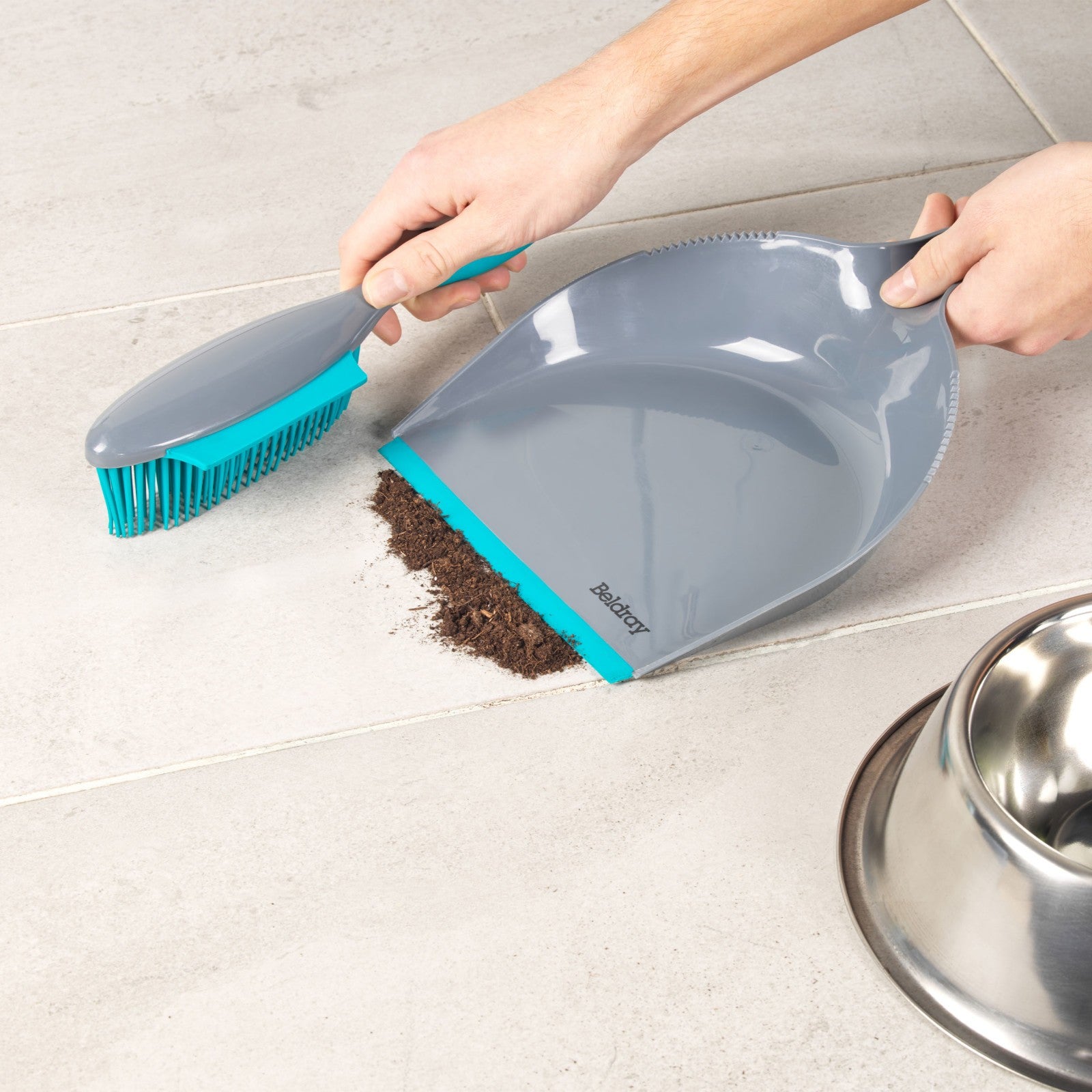 Beldray Antibac Pet Dustpan & Brush Set - Effortless Cleaning for Pet Owners with Rubber Bristles and Squeegee