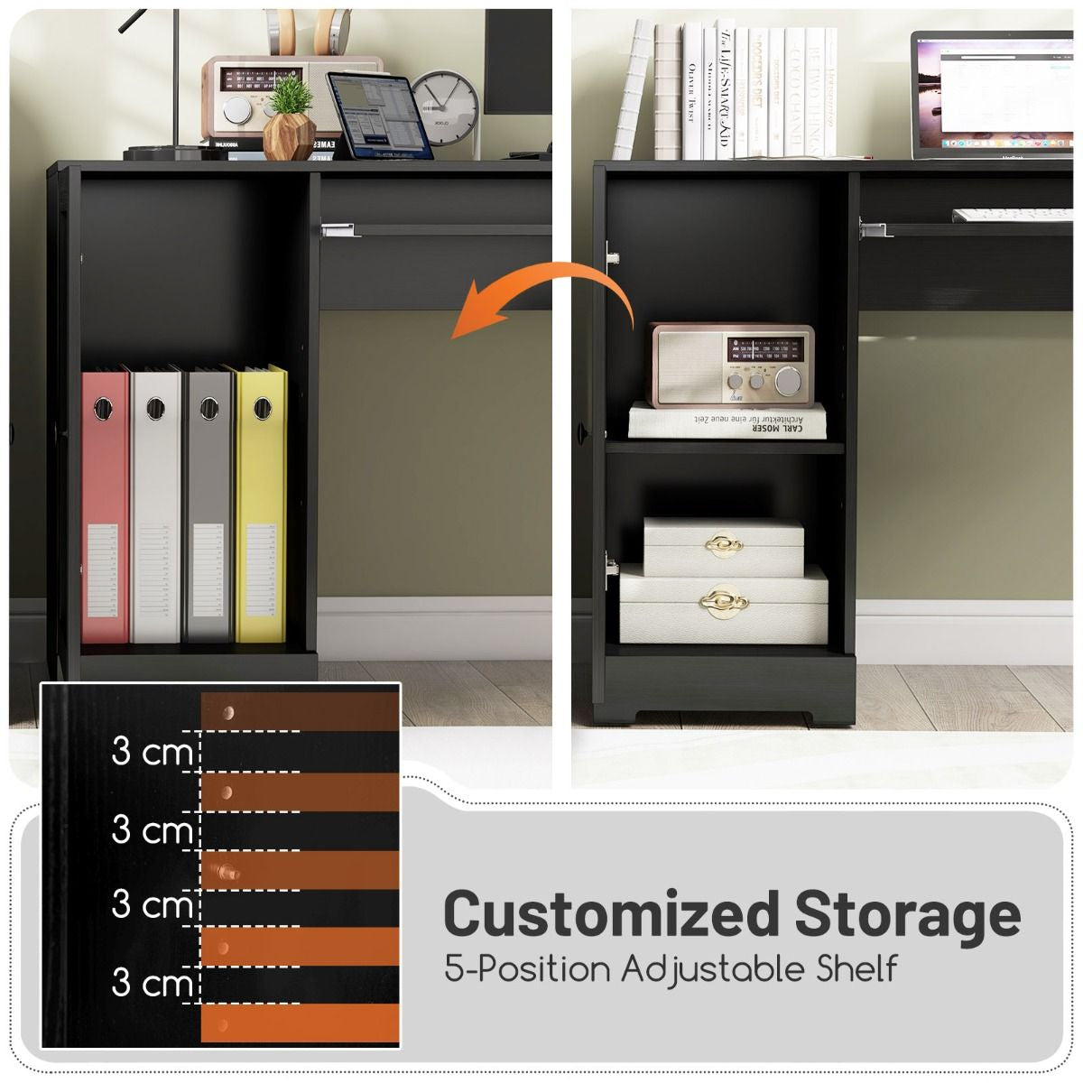 Elevate Your Workspace with the Stylish L-Shaped Computer Desk Featuring Built-in Power Outlets and Ample Storage