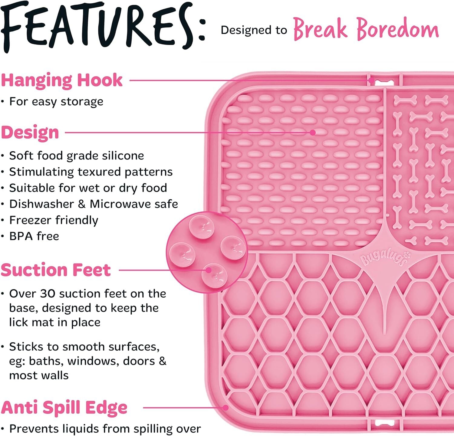 Transform Mealtime into Fun with the Bugalugs Boredom Breaker Lick Mat - Safe, Durable & Entertaining Pet Tool