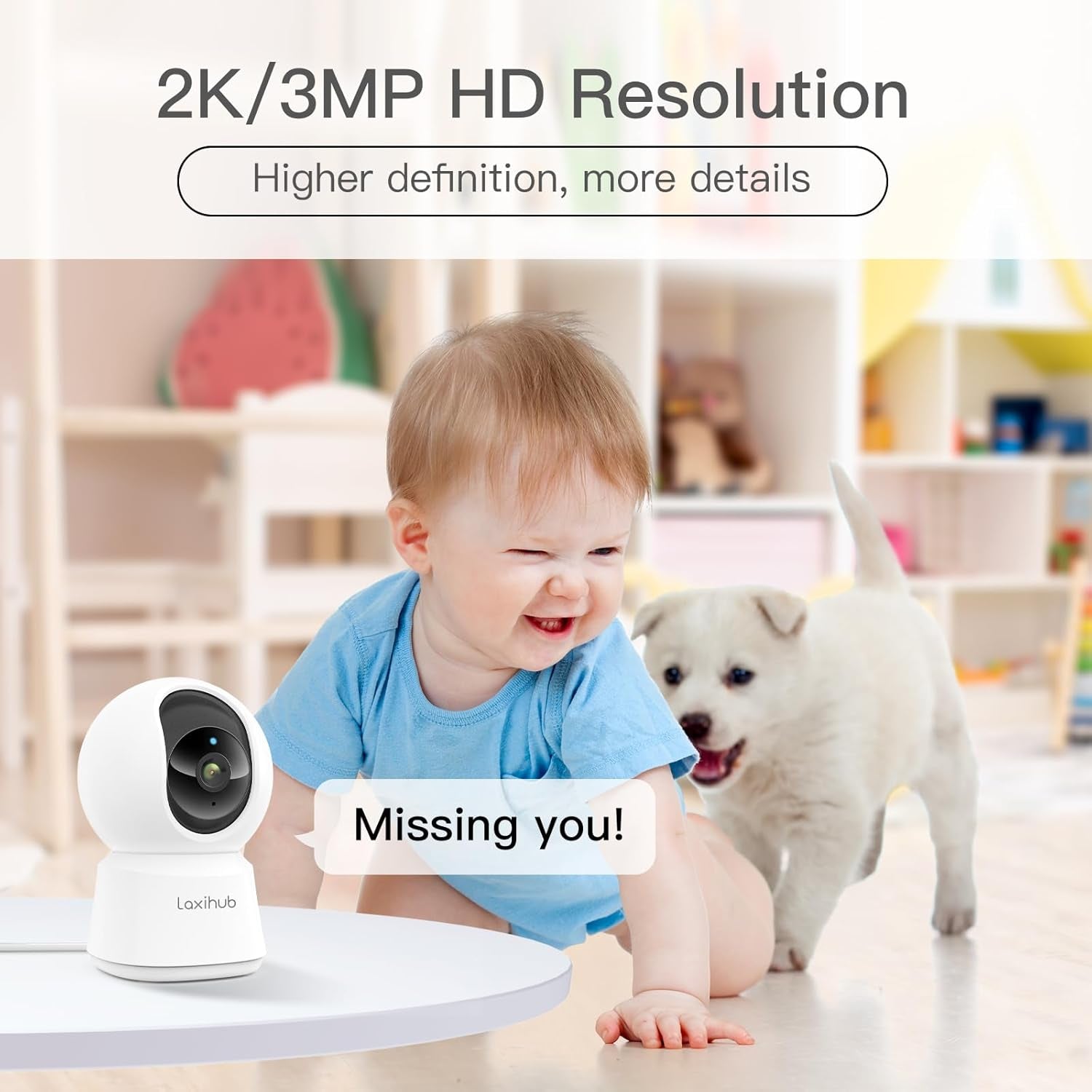 LAXIHUB 2K 3MP Pet Camera - Ultimate Indoor Security Solution for Dogs, Cats, and Babies with 360° View and Smart Features