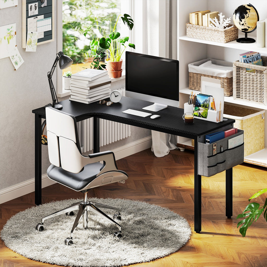 Stylish L-Shaped Corner Desk with Fabric Bag and Hooks - Perfect for Your Home Office or Study