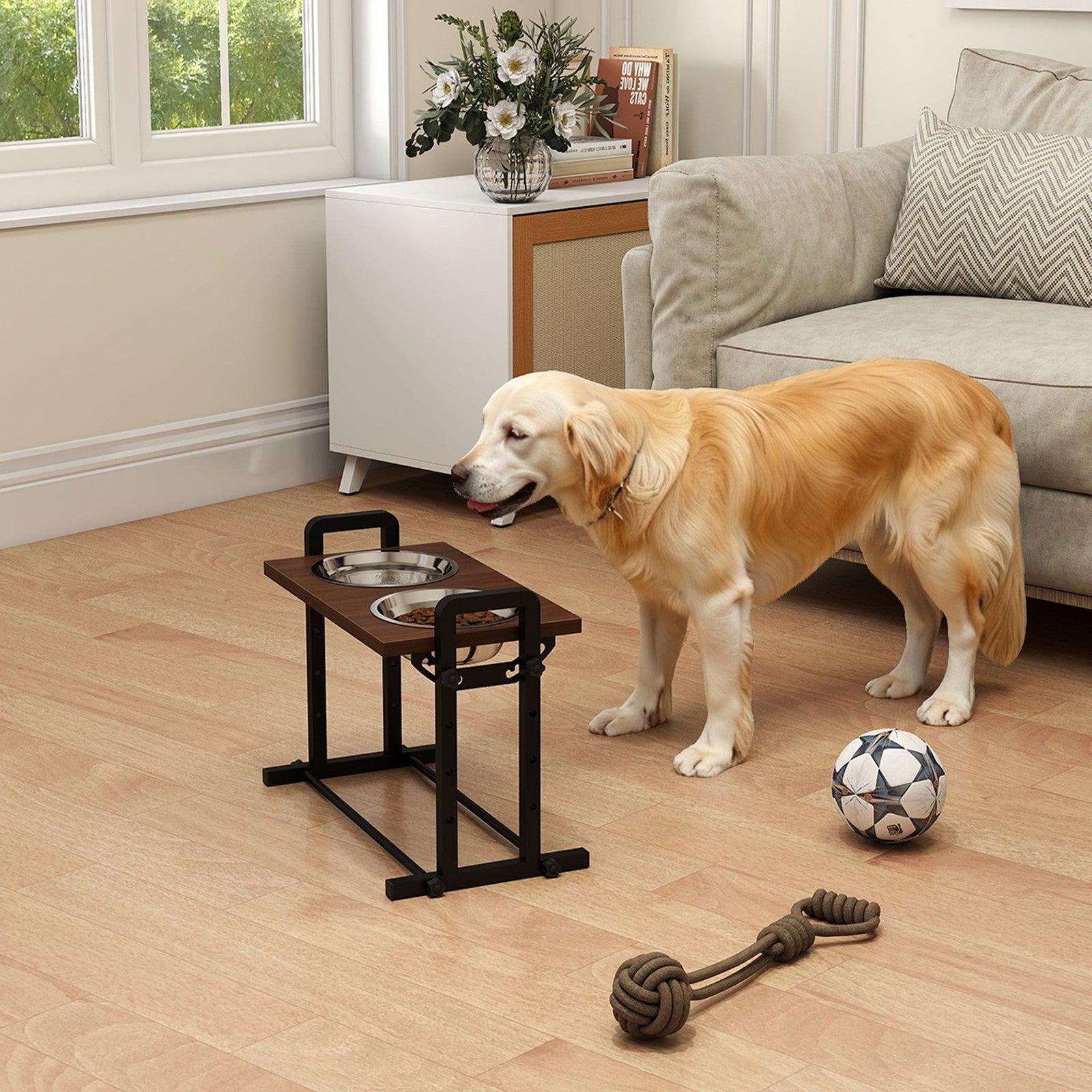 Elevate Your Dog's Dining Experience with Adjustable Raised Bowls - Stylish Brown Design with 4 Heights & 3 Angles