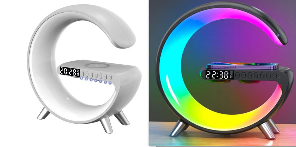 Revolutionary Smart G-Shaped LED Lamp: Bluetooth Speaker & Wireless Charger for a Stylish Home Atmosphere