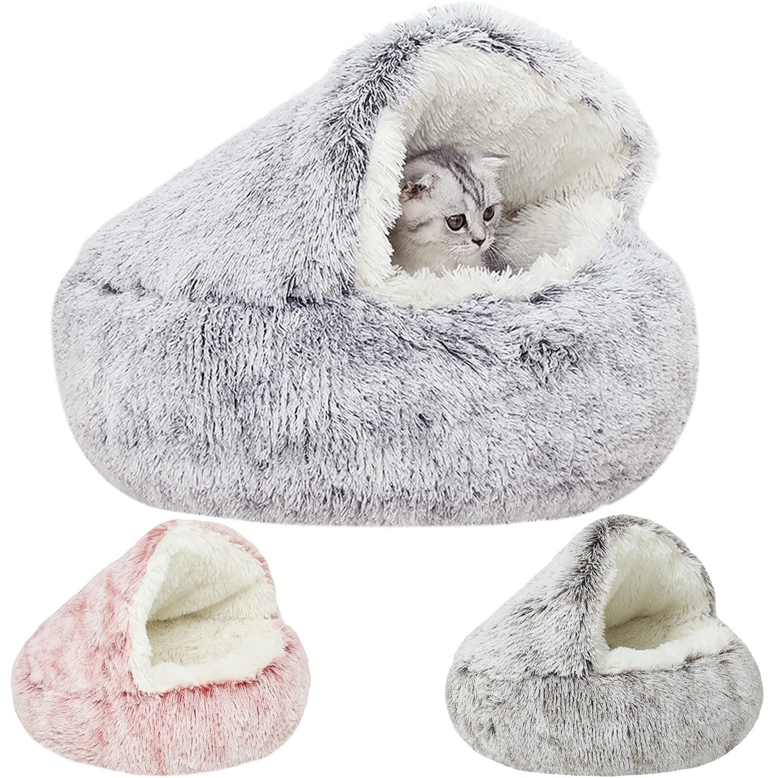 Indulge Your Pet with the Ultimate Hooded Faux Fur Cave Bed for Cats and Dogs - Soft, Cozy, and Calming Retreat