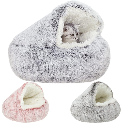 Indulge Your Pet with the Ultimate Hooded Faux Fur Cave Bed for Cats and Dogs - Soft, Cozy, and Calming Retreat