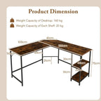 Wood Effect L-Shaped Computer Desk Featuring 2-Tier Shelves - Ideal for Home Office or Bedroom